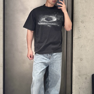 帽衫 BMC Loop圆环烟雾模糊印花做旧宽松短袖 crayon 水洗黑washed