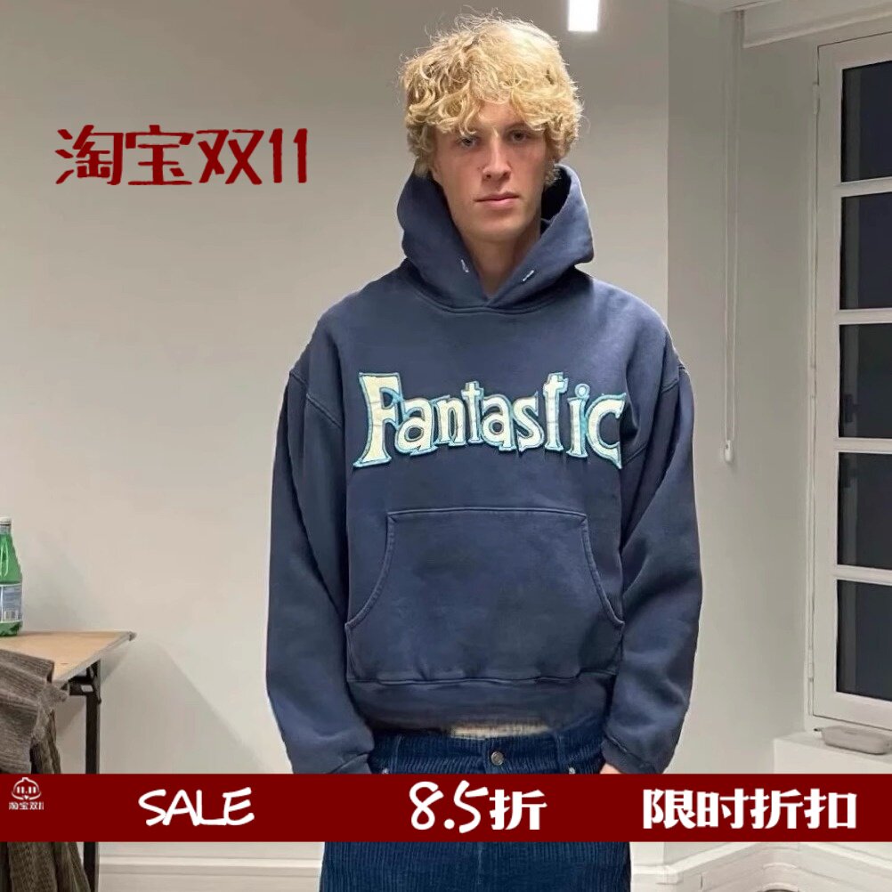 短宽版型美式复古卫衣rose同款