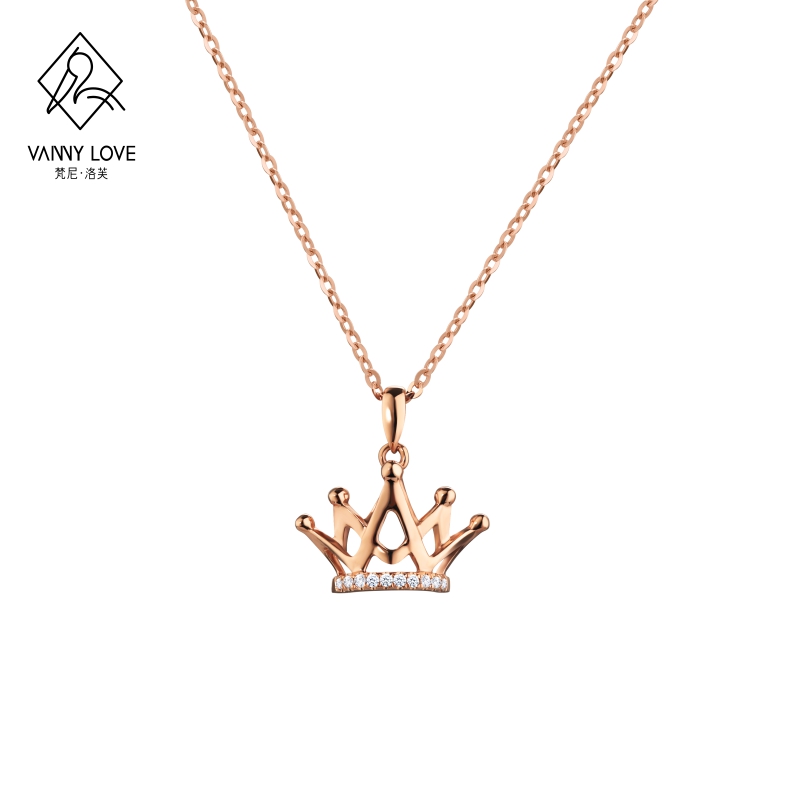 梵尼洛芙 小皇冠18k玫瑰金钻石项链女真钻彩金吊坠正品送女友礼物