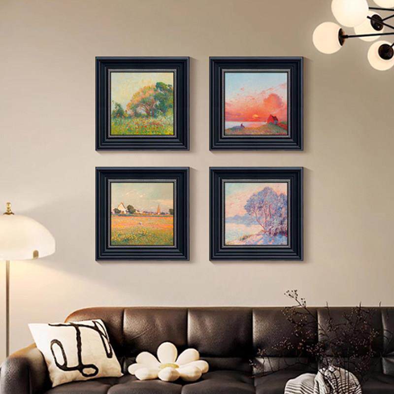 中古风春夏秋冬印象派客厅装饰画 画沙发背景墙组合画 画大白墙艺