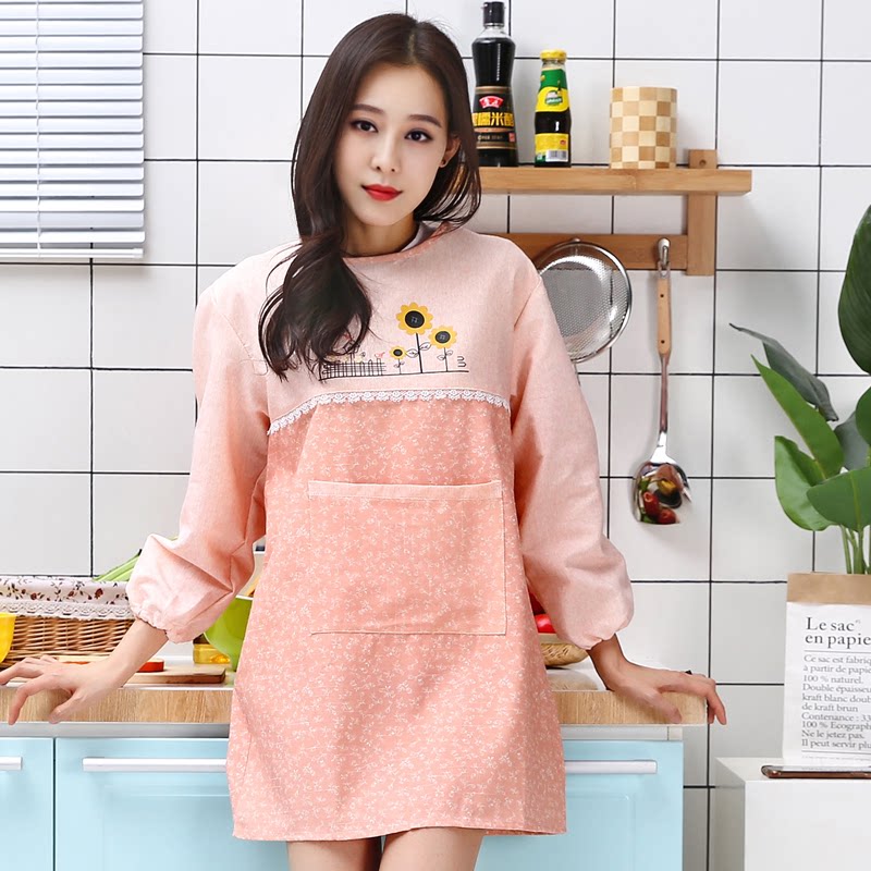 围裙韩版时尚厨房包邮罩衣成人女长袖可爱围腰家用防油做饭工作服