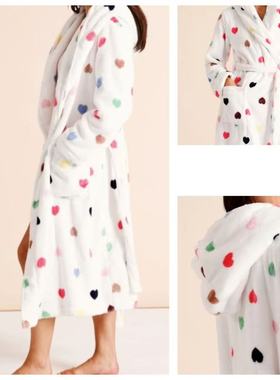 冬天起床的勇气120cm超长连帽加厚珊瑚绒睡袍可爱成人女大童robe