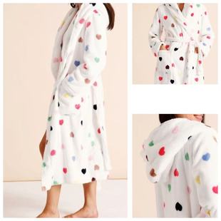 冬天起床的勇气120cm超长连帽加厚珊瑚绒睡袍可爱成人女大童robe