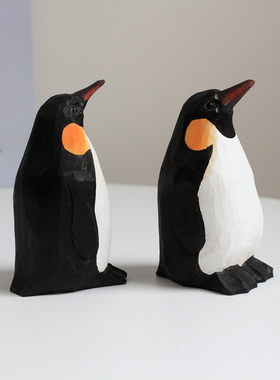 帝企鹅手工木雕客厅桌面汽车车内装饰品车载摆件可爱动物创意礼物