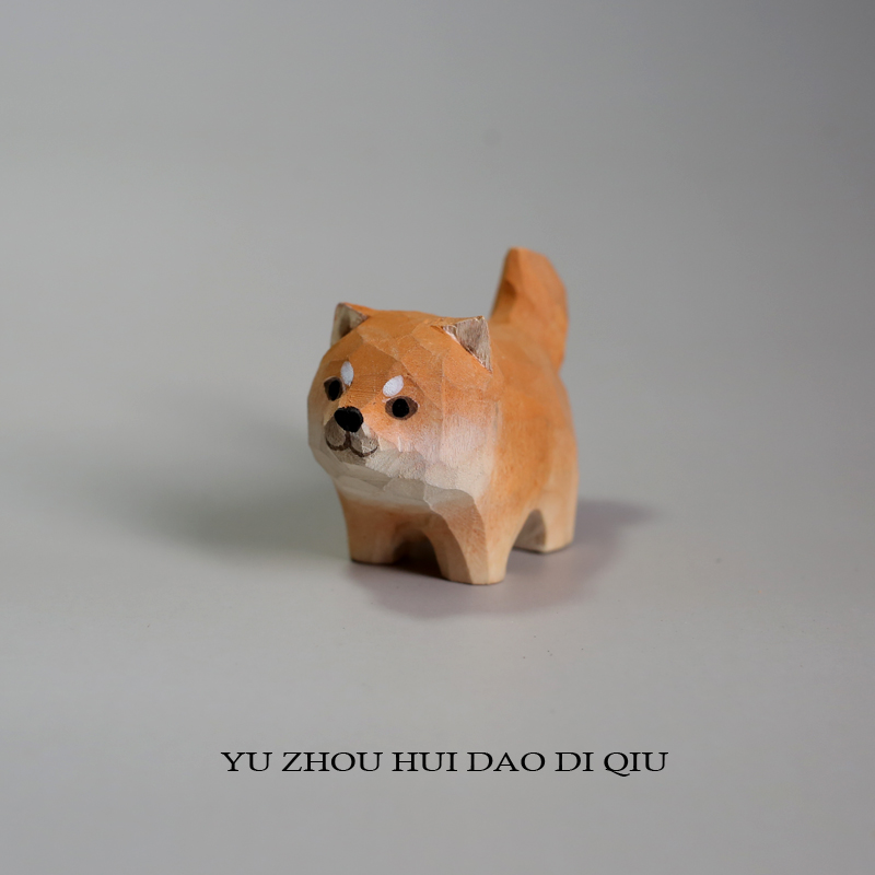 木雕柴犬手小狗生日礼物摆件