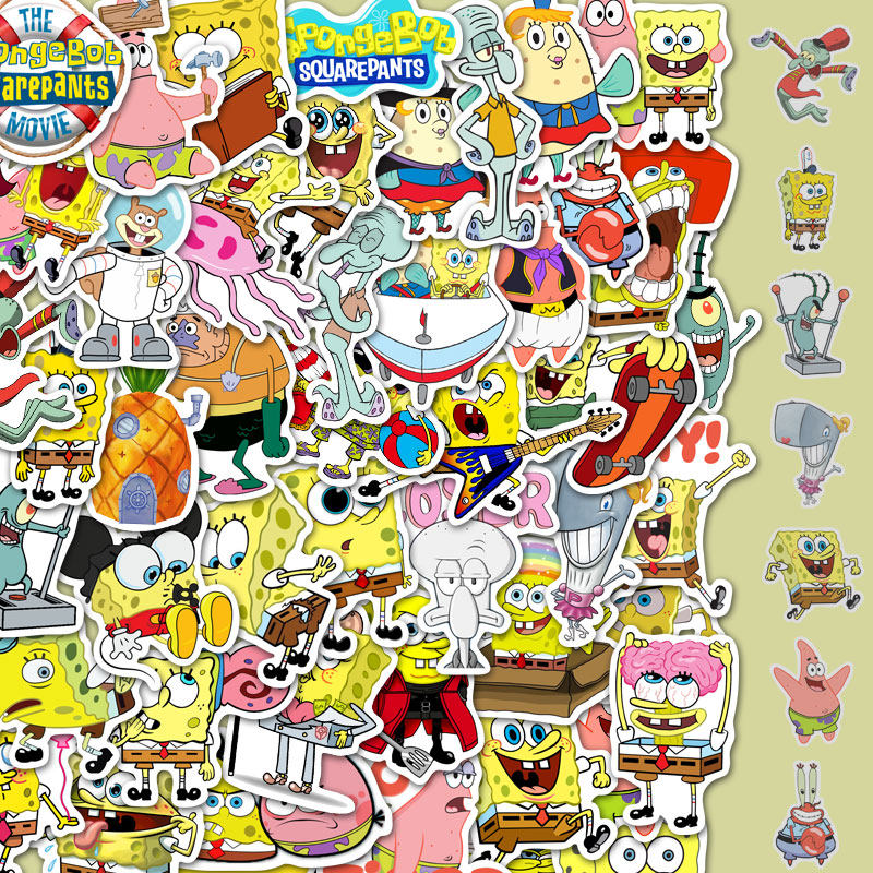 50张卡通海绵宝宝头盔行李箱水杯滑板电动车笔记本卡通防水贴纸,3C数码配件,笔记本个性小贴纸,淘宝优惠券,粉丝福利购,淘宝优惠卷
