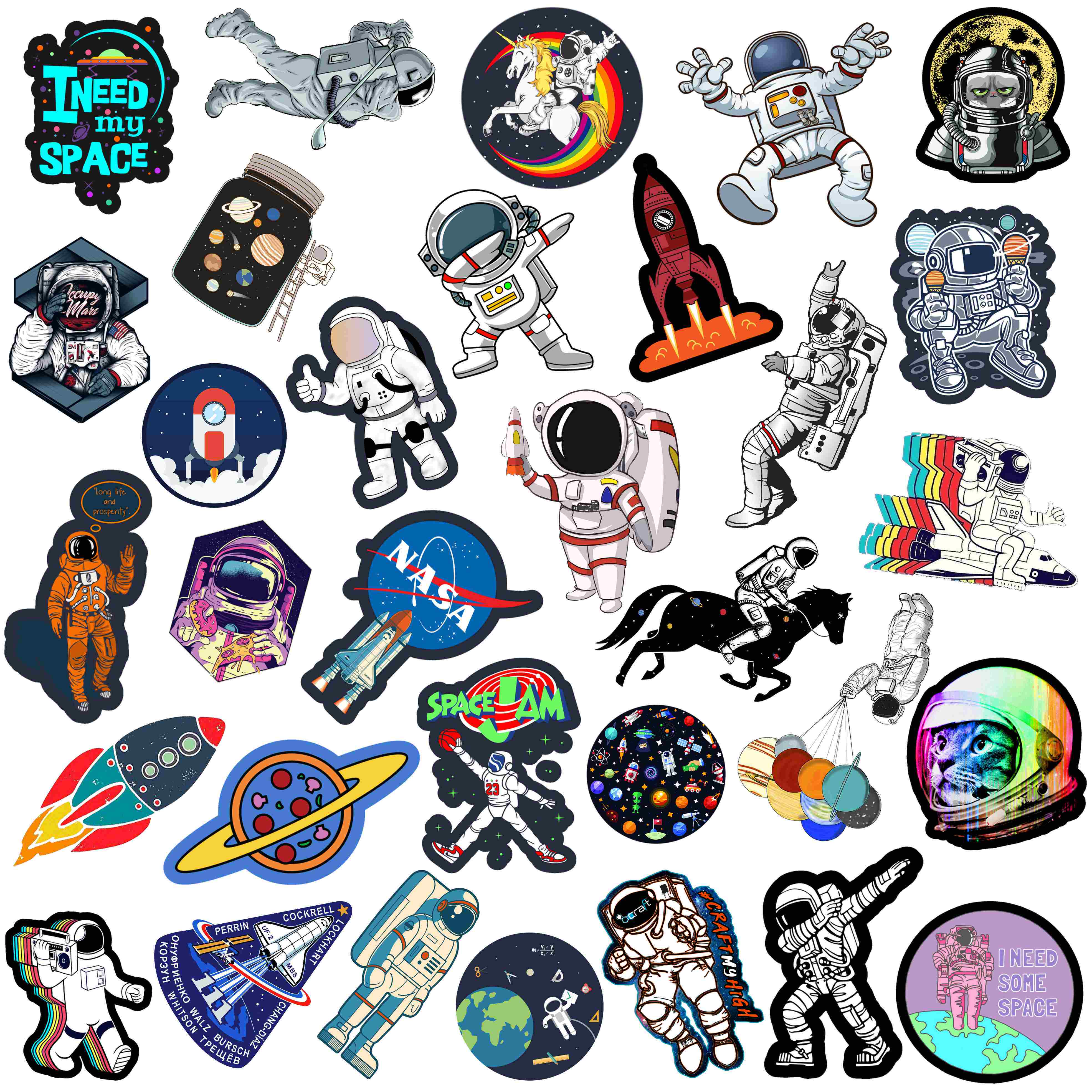 50张宇航员航天站月球火箭宇宙拉杆箱头盔水杯电脑卡通涂鸦贴纸