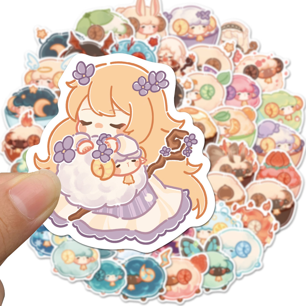 50张原创小羊咩咩羊卡通贴画精美可爱手账手机壳桌面装饰防水贴纸