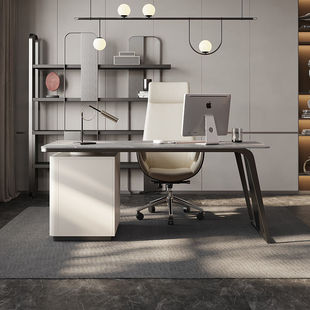 新轻奢现代岩板书桌椅组合家用小户型电脑桌写字台简约设计师办公