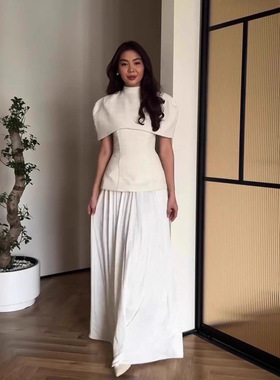 亚马逊欧美跨境2025年秋季新款轻奢礼服风简约短袖长裙套装连衣裙