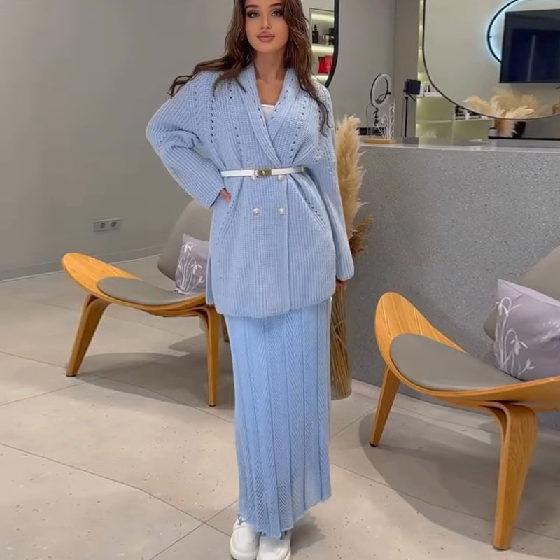 欧美秋冬毛衣2024亚马逊热卖睡袍开衫针织连衣裙显瘦V领上衣外套