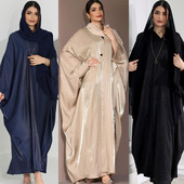 亮丝缎蝙蝠袖 长袍阿拉伯大码 连衣裙Arab 中东时尚 women kaftan