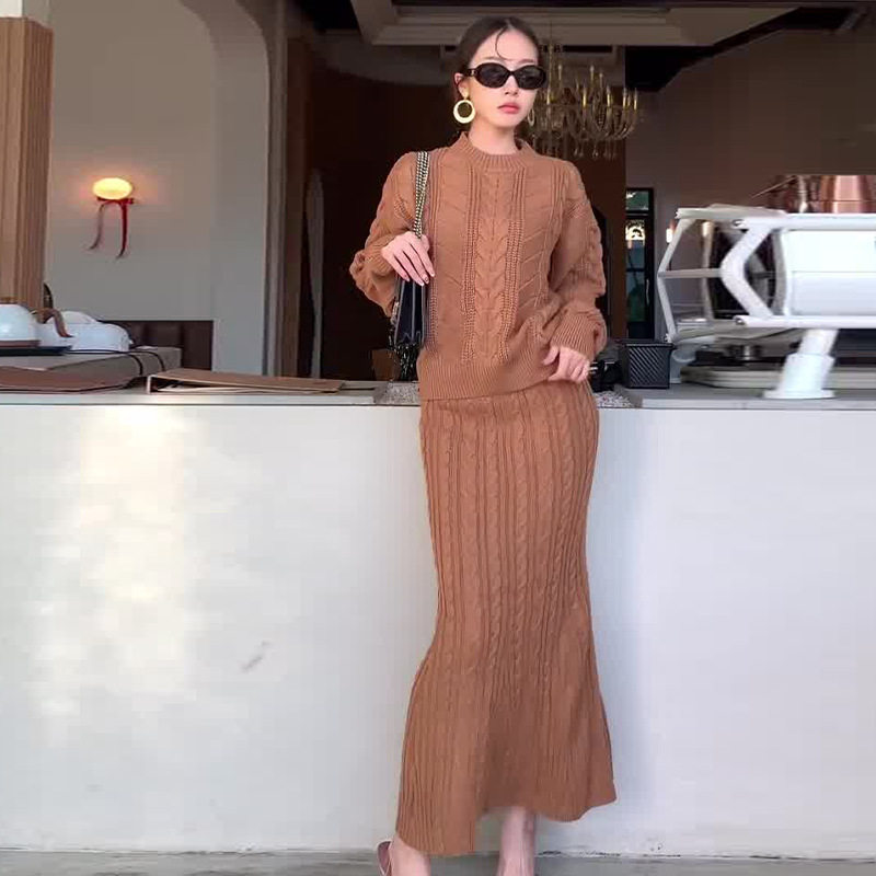 2024秋季新款欧美亚马逊跨境女装纯色圆领短款针织衫半身裙两件套,女装/女士精品,时尚套装,淘宝优惠券,粉丝福利购,淘宝优惠卷