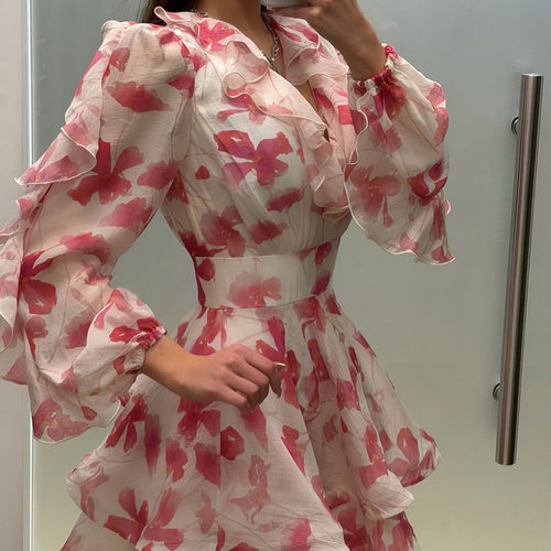 欧美风A字裙涤纶印花连衣裙女