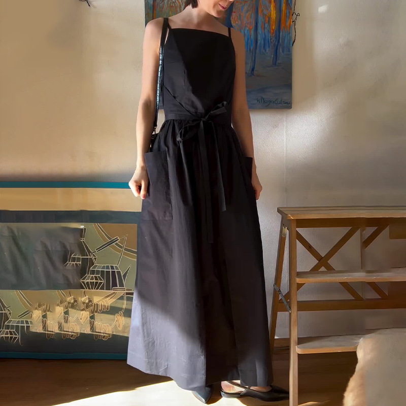 欧美风A字裙涤纶纯色连衣裙女
