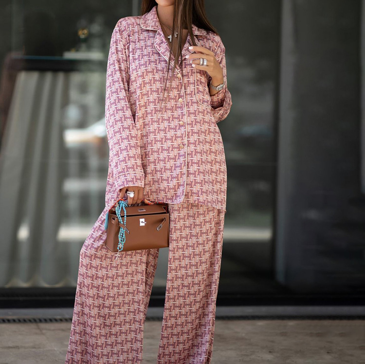 无品牌涤纶2025秋印花长裤套装女