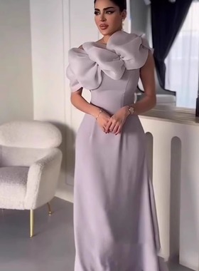 2025秋欧美亚马逊跨境紫色花朵礼服法式高级优雅长裙