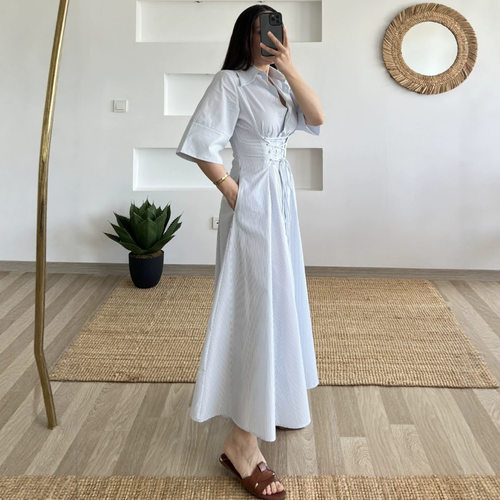 欧美风A字裙涤纶纯色连衣裙女