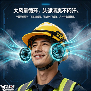 战波工地国标安全帽风扇大风力高档夏天工地防晒帽新款大宽檐633