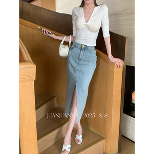 juanjuanyee【Balmai*牛仔】休闲气质百搭开叉遮胯显瘦女牛仔裙