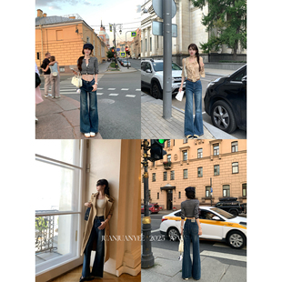 古早vtg水洗磨白直筒微喇百搭显腿直休闲长裤 juanjuanyee 甜蓝