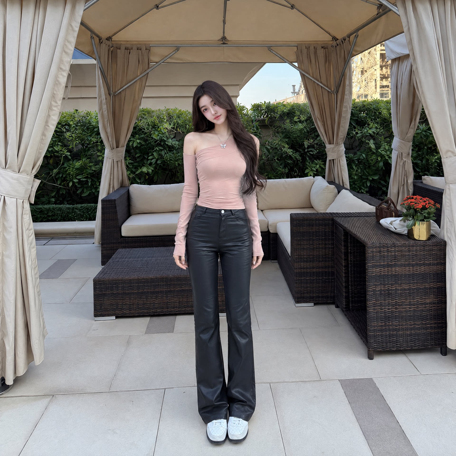 meng via【高腰墨影】加绒自制高腰显瘦鳞纹皮裤女美式拖地微喇裤