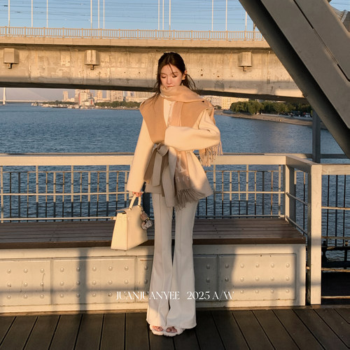 juanjuanyee【顶流千金】独家80支羊毛连帽2面穿山羊绒双面尼大衣