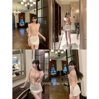 juanjuanyee【鎏光】珠光缎面白色半身裙高腰a字包臀裙短裙含内衬