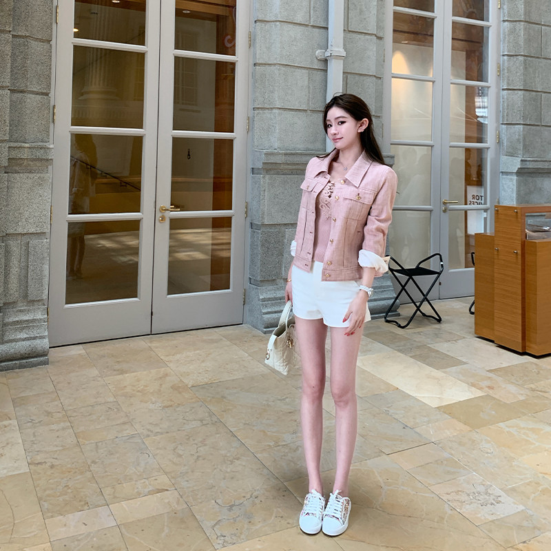 juanjuanyee【亚麻夹克】时尚亚麻重工外套女短款休闲 - JuanJuanYee