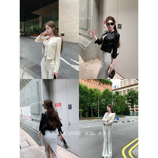 juanjuanyee【致命张力】修身短款蛋白轻薄春夏百搭御姐小皮衣女