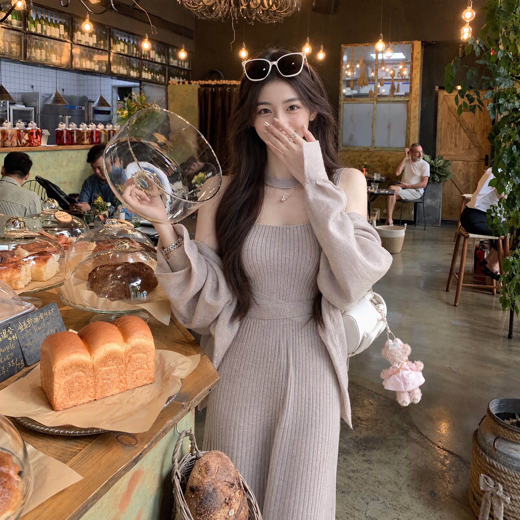 meng via 【甜美天使】系系带罩衫无袖背心针织连衣裙两件套