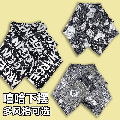 韩国ins高街装饰碎花假两件棉裤腰系带分层个性飘带嘻哈下摆