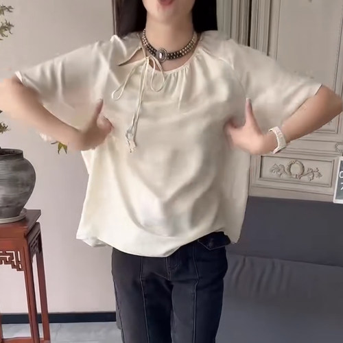 深圳南油＃夏季新款香港巴黎五区AK百搭休闲圆领系带短袖减龄上衣
