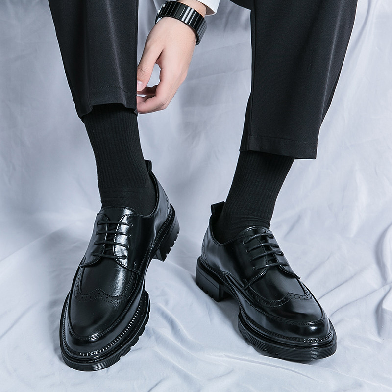 布洛克皮鞋男英伦风商务正装内增高皮鞋黑色高级感西装结婚新郎鞋