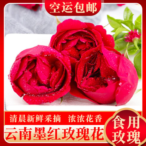 云南新鲜食用玫瑰花新鲜墨红玫瑰
