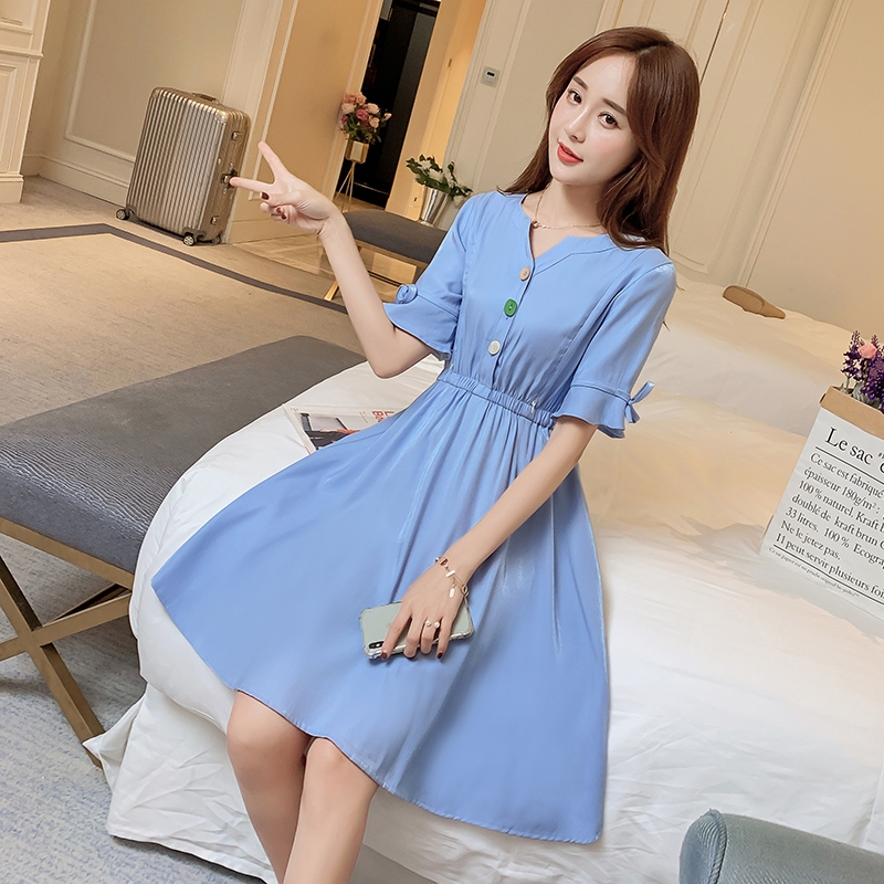 。哺乳衣服夏季外出产后喂奶连衣裙时尚修身显瘦孕妇装大码中长款(非品牌)