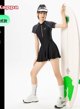 Kappa连体游泳衣女士款2025新款运动保守大码学生泳装游泳馆专用