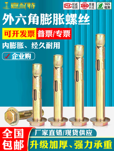 国标加厚彩色镀锌外六角内膨胀螺钉内爆炸铁膨胀螺栓M6M8M10M12M1