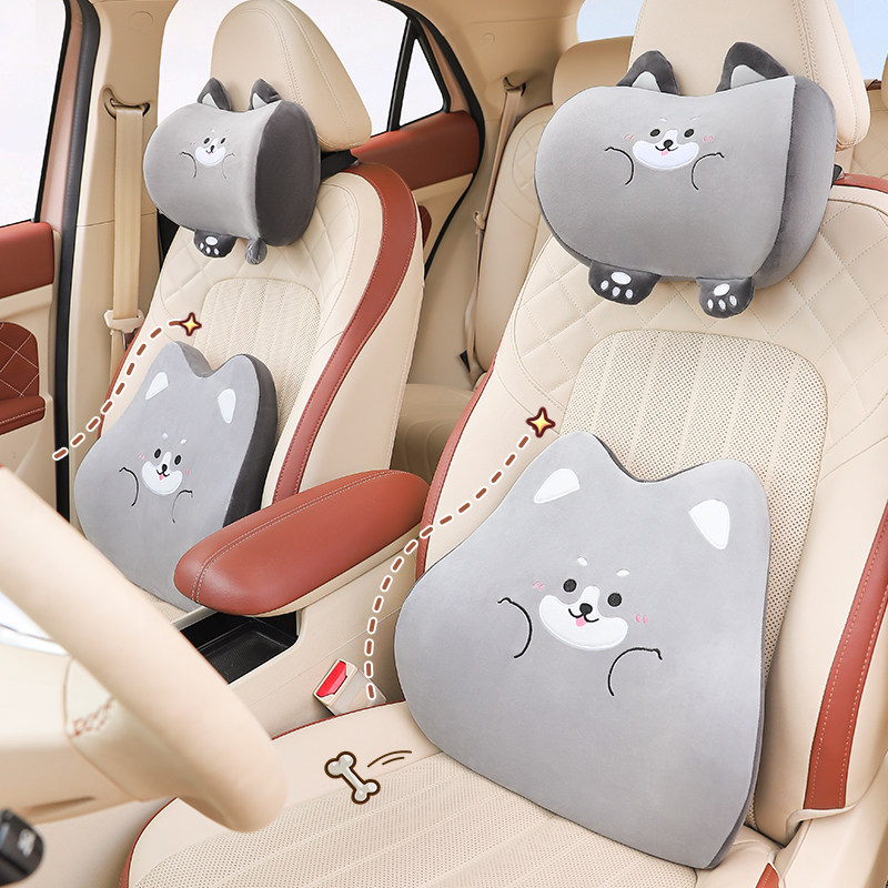 汽车头枕车内座椅护颈枕记忆棉腰靠垫卡通可爱一对车内开车用靠枕