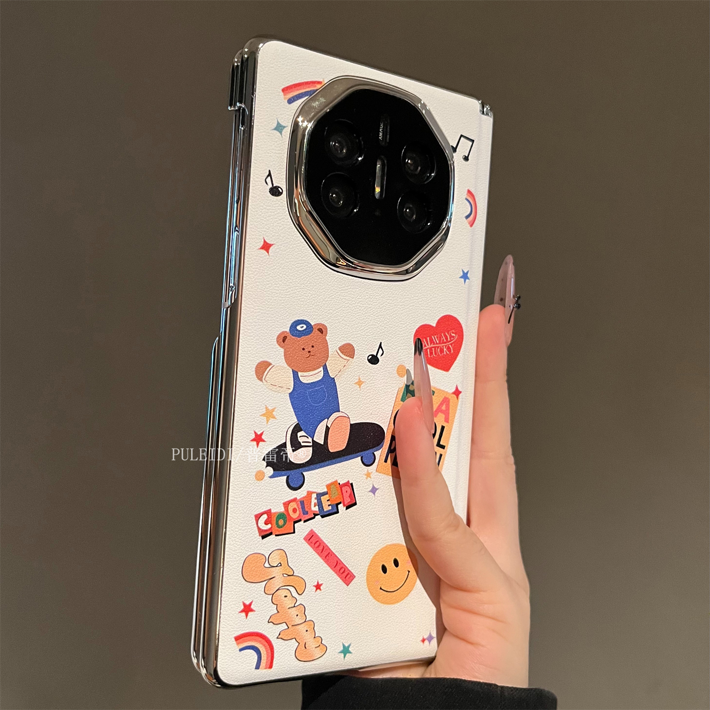 ins风皮纹滑板小熊适用华为MateX6典藏版折叠屏手机壳磁吸双中轴Matex5新款个性小众X3创意防摔卡通