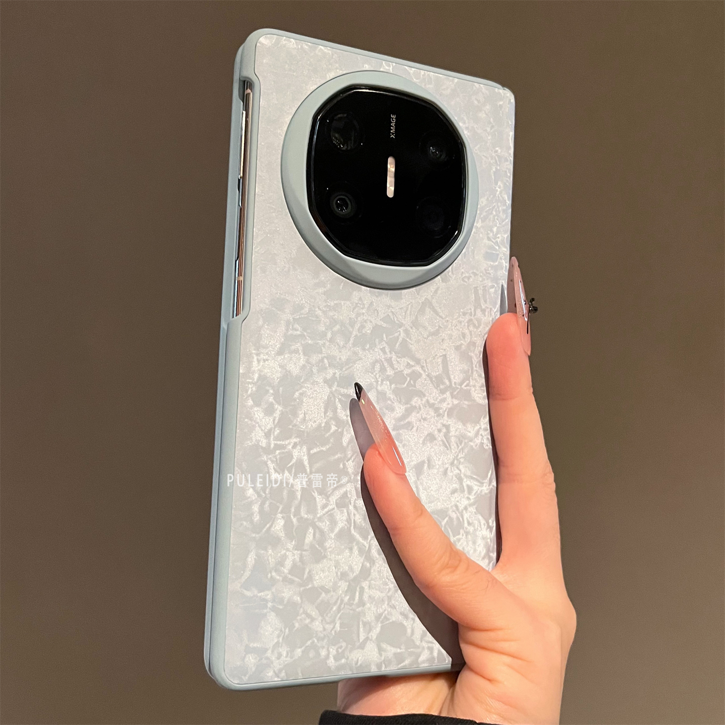 ins风天蓝贝母纹适用华为MateX6典藏版折叠屏手机壳个性高档MateX5磁吸中轴MateX3防摔高清玻璃前框