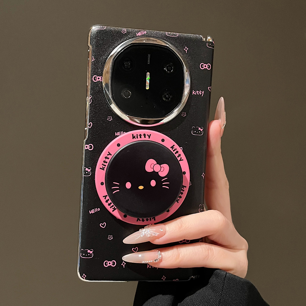 可爱卡通黑底爱心kt猫磁吸支架