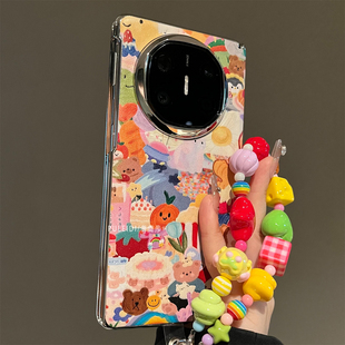 ins风皮纹彩色油画适用华为MateX7折叠屏手机壳mateX6可爱高级感MateX5磁吸中轴防摔MateX3高清玻璃膜前框