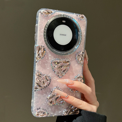 ins风立体水钻爱心适用华为mate70pro优享版手机壳mate60pro+女款高级感mate50/40奢华pura70Ultra防摔p60