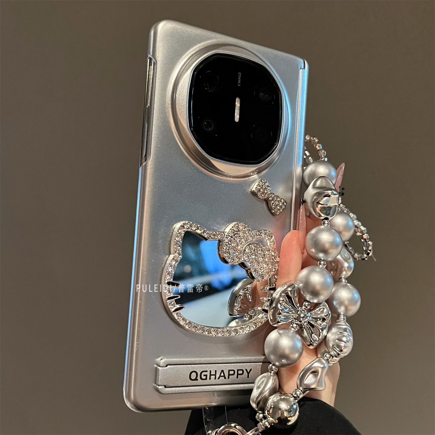 ins风镜面KT猫适用华为MateX7典藏版折叠屏手机壳卡通新款MateX6磁吸中轴全包防摔MateX5混银磨砂手链mateX3