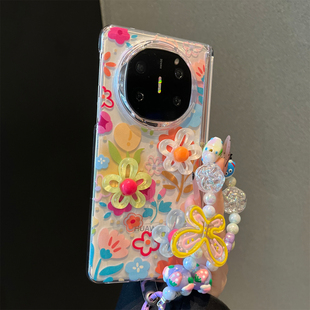 ins风立体三色花适用华为MateX7典藏版折叠屏手机壳新款MateX6磁吸中轴高级感X5女款mateX3防摔保护套