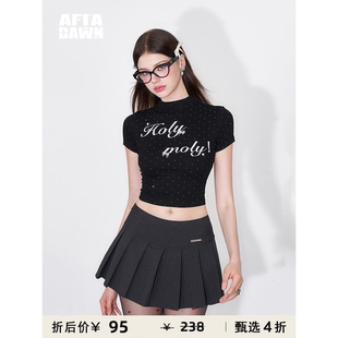 T恤女 珍妮日记 烫钻字母刺绣针织正肩短袖