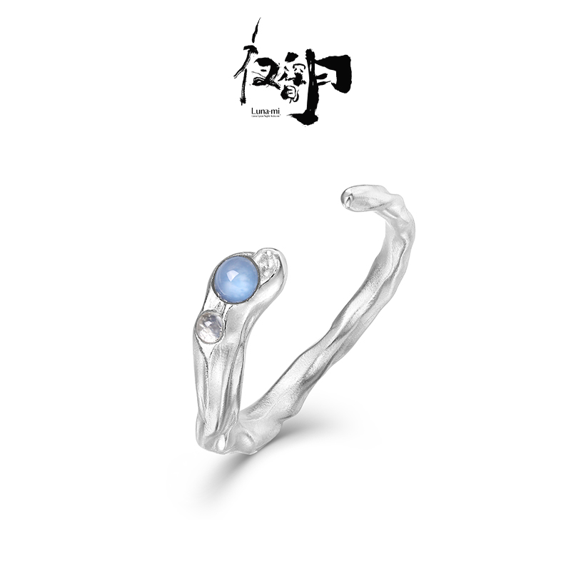 【Lunami 夜深见月】芽系列胚芽细圈戒指玉髓纯银开口指环