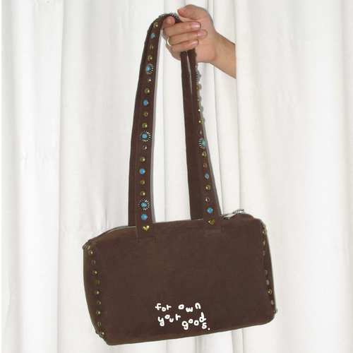 FYOGS｜复古铆钉饭盒包 环保麂皮时尚小众单肩包腋下包