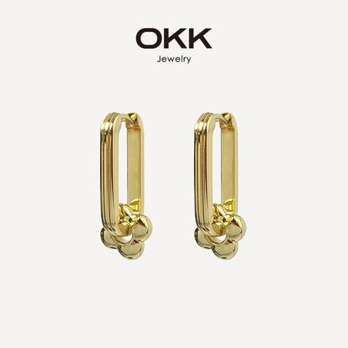 OKK 尤金几何U型双戴花朵可拆长方形耳圈925银针通勤百搭耳环耳钉